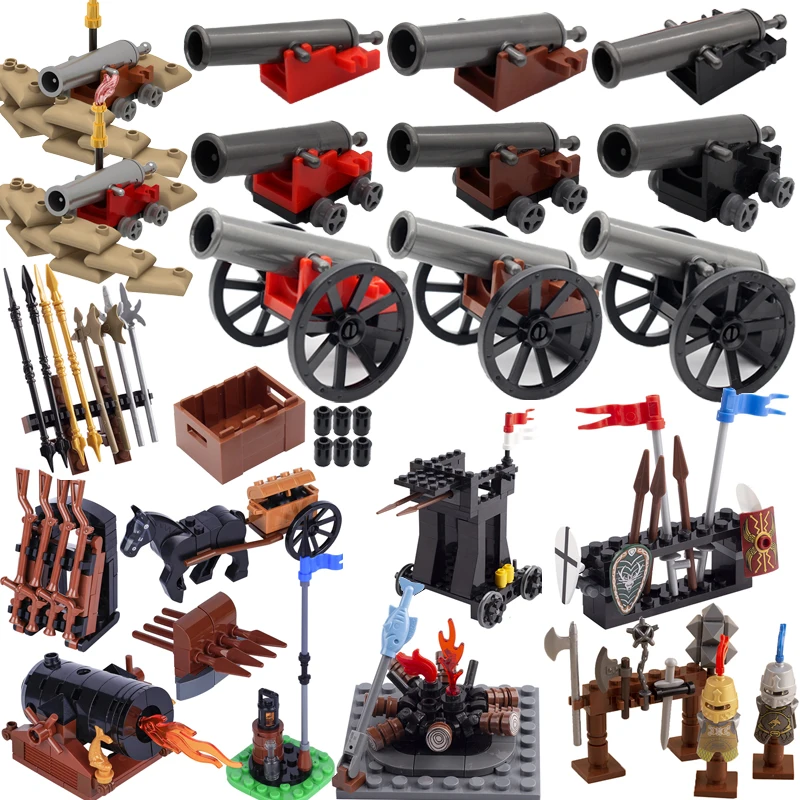 Фото MOC средневековое армейское оружие, строительные блоки, пушка, пиратский корабль, солдаты, фигурки, военная сцена, сборка, мини-кирпичная игрушка, подарки №1
