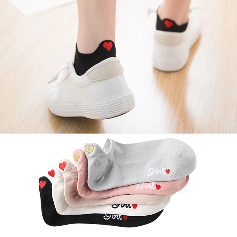 

1 пара, женские хлопковые Дышащие носки с вышивкой в виде сердца