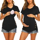 #50 одежда для грудного вскармливания, летняя Женская туника с коротким рукавом и боковыми пуговицами, топы для кормления грудью, рубашки для беременных