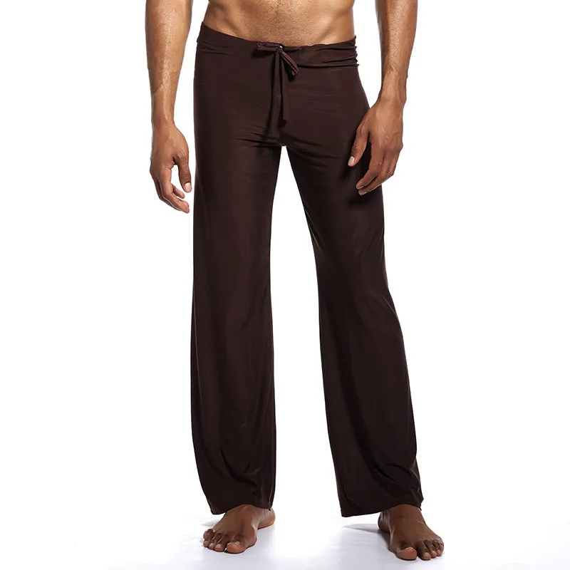 Mens Pajamas Pants Casual Sleep Bottoms Smooth Loose Yoga Sweatpants Man Homewear Pajama Pants Drawstring Wide Leg Thin Trousers