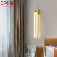 BRIGHT Contemporary Gold Brass Wall Lamp LED 3 Colors Simply Copper Creative Indoor Wall Light for Home Bed Living Room