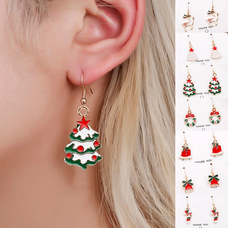 

2022 New Trend Christmas Earring Set Female Winter Snowflake Tree Snowman Bell Earring Fashion Christmas Ball Jewelry Gift