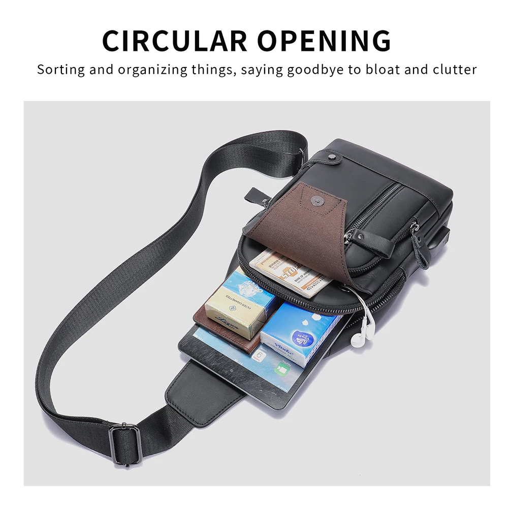 NIUCUNZH Small Travel Chest Bags USB Charging Anti-theft Side Sling Bags Cowhide Sports Cross Shoulder For Phone Man Belt Bag