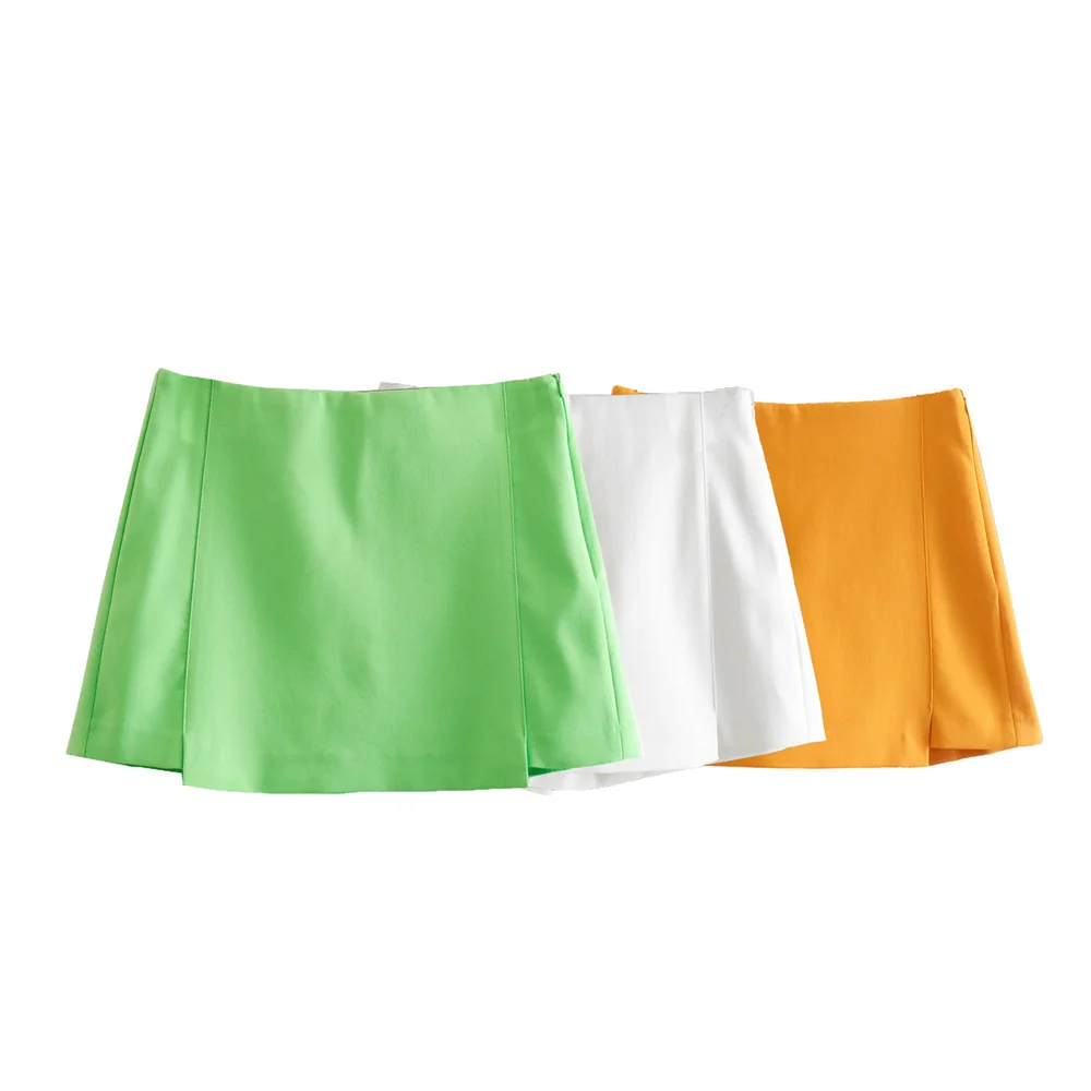 

Women 2022 New Fashion Versatile Multicolor Asymmetric Culottes Vintage Pockets High Waist Side Zipper Female Shorts Mujer