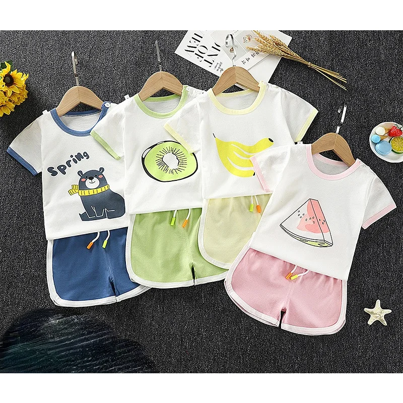 

Summer Cartoon Children's Sets Unisex Short Sleeve Shorts Set Cotton Casual Kids Clothing Korean Style O-Neck Baby Clothes