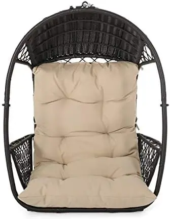 

Wicker Hanging Chair with Cushion (Stand Not Included), Brown, Tan