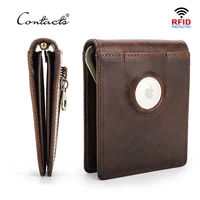 contacts genuine leather men slim wallet rfid casual money clip male wallets airtag holder credit card small purse coin pocket