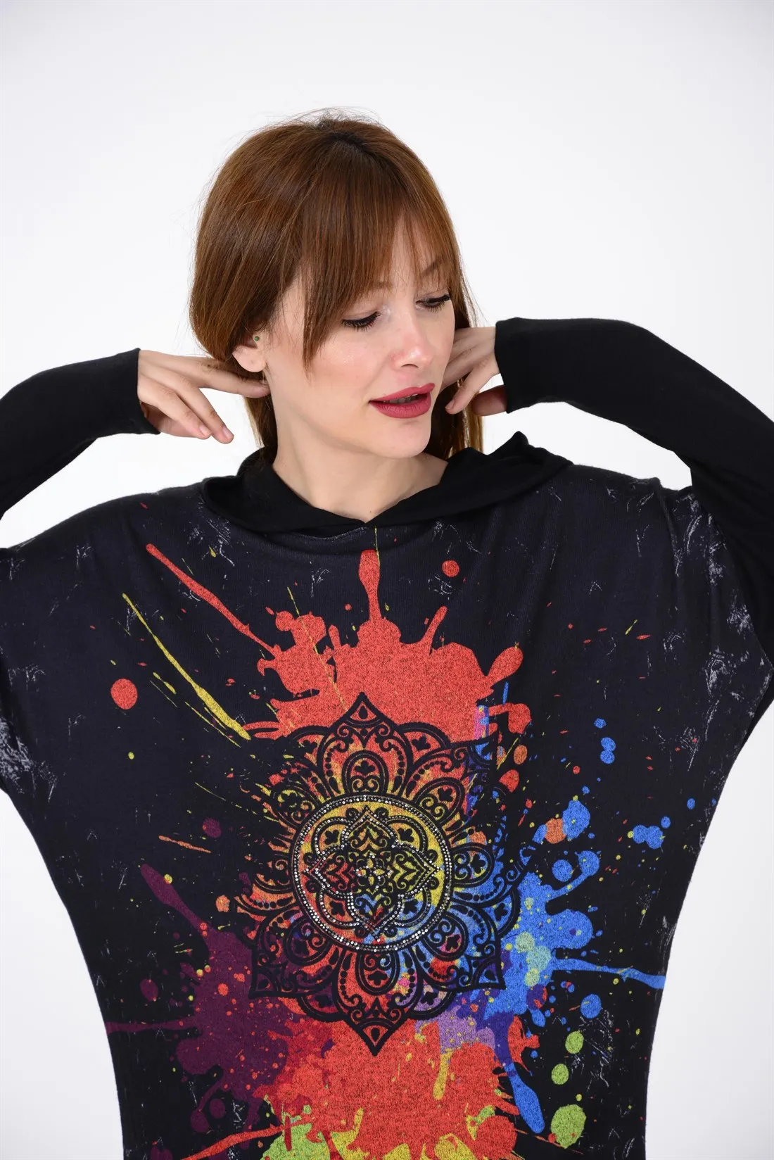 

SPLASH PATTERN HOODED BLOUSE