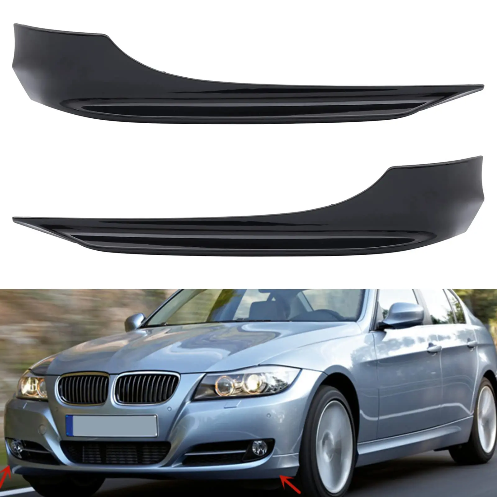 

MotorFansClub 3 шт. передний бампер губа матовый черный сплиттер отделка Авто кузов комплект спойлер Подходит для BMW 3-серии E90 LCI 2009-2013