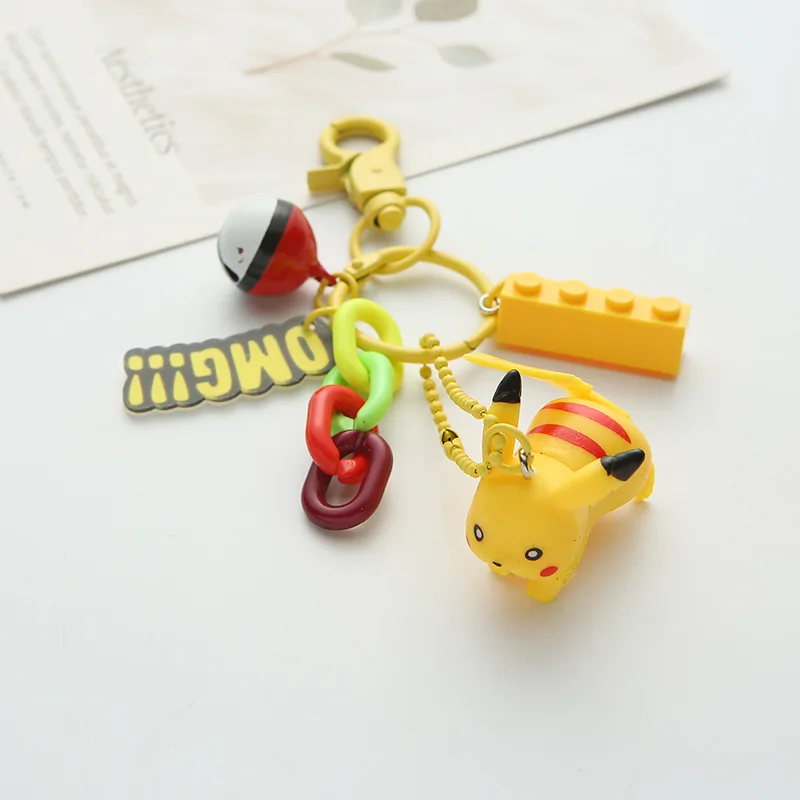 

Pokemon Cartoon Pikachu Keychain Cute Little Doll Bag Decorative Pendant Car Poke Ball Building Block Chain Link