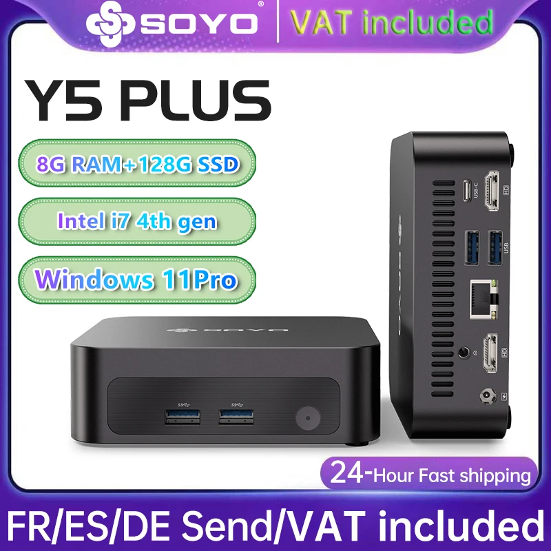 SOYO Mini PC Y5 PLUS Intel i7 4th gen 4600U 8GB RAM 128GB ROM Windows 11 Pro WiFi BT4.2 Desktop Computer