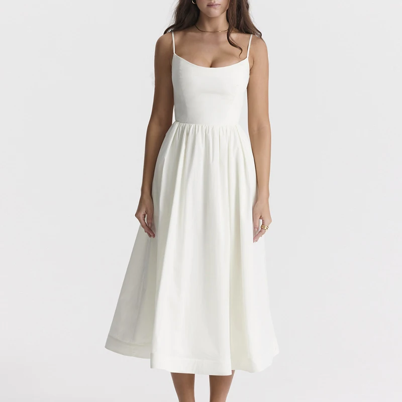 

French Style Sexy Slash Neck Hem Long Dress Spring Off Shoulder Backless Zipper Strap Dress Women Solid Hollow Summer Maxi Dress