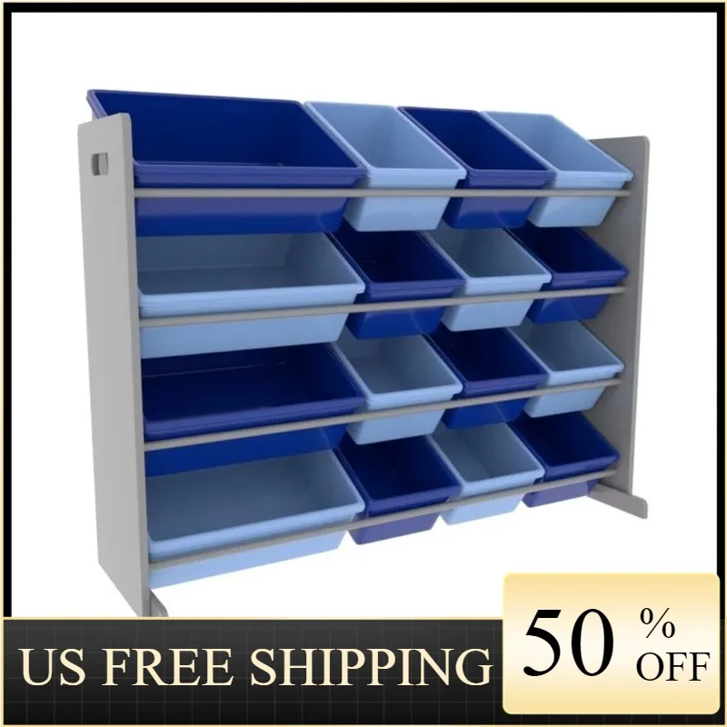 

Скромная Экипировка для детей, серый цвет, с 16 синими пластиковыми контейнерами для хранения, детское хранилище