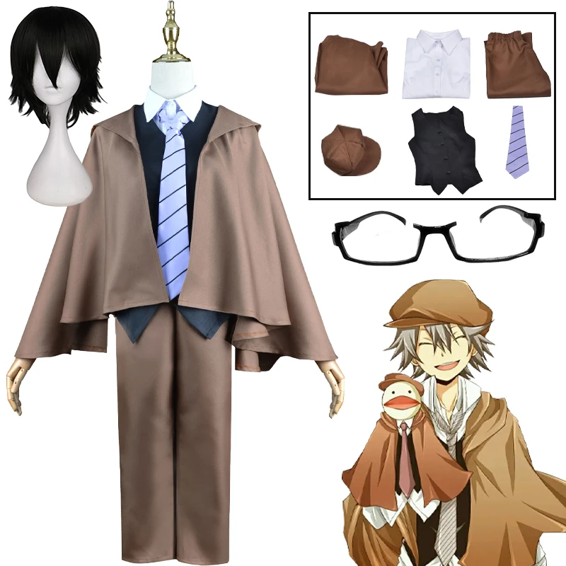 

Anime Edogawa Rampo Cosplay Costume Bungo Stray Dogs Cosplay Outfits Uniform Edogawa Rampo Wig Halloween Carnival Suit for Men