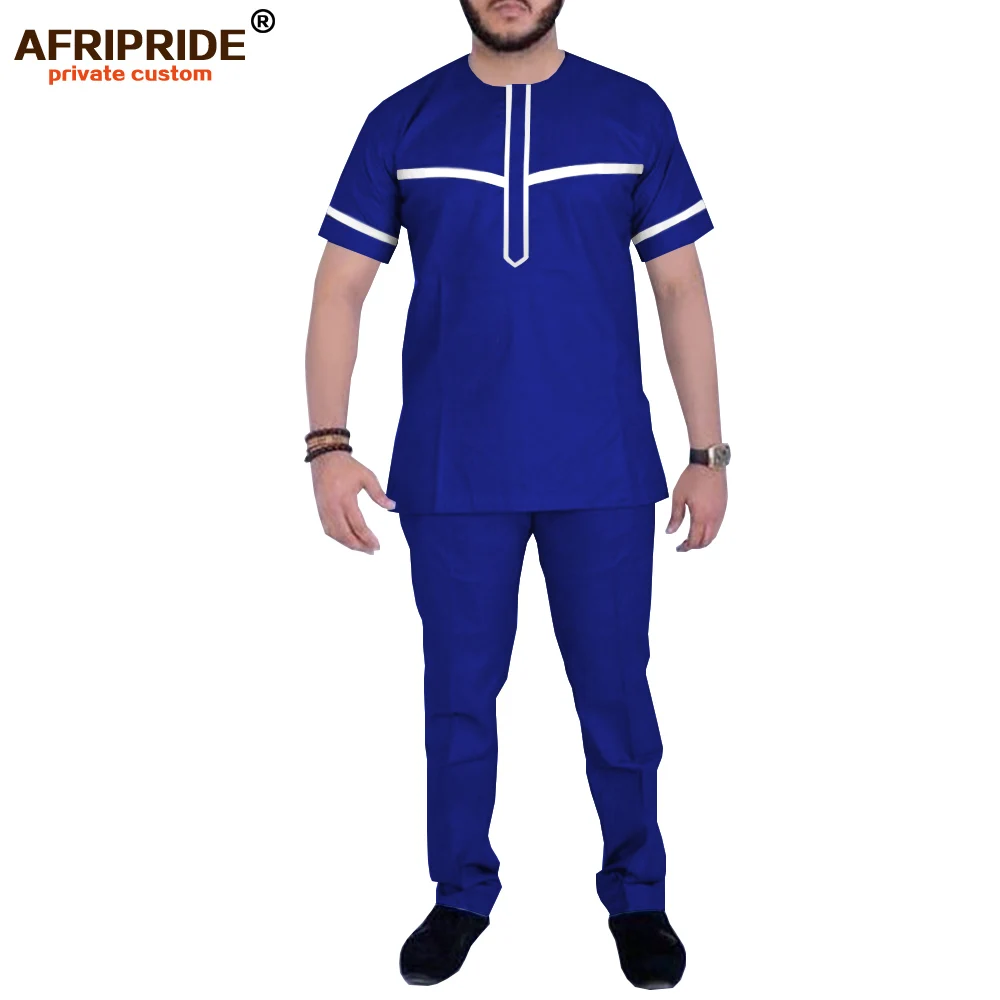 Men`s Casual African Dashiki Shirts and Pants Set Ankara Clothing Wax Tracksuit Short Sleeve Tops AFRIPRIDE A1916064