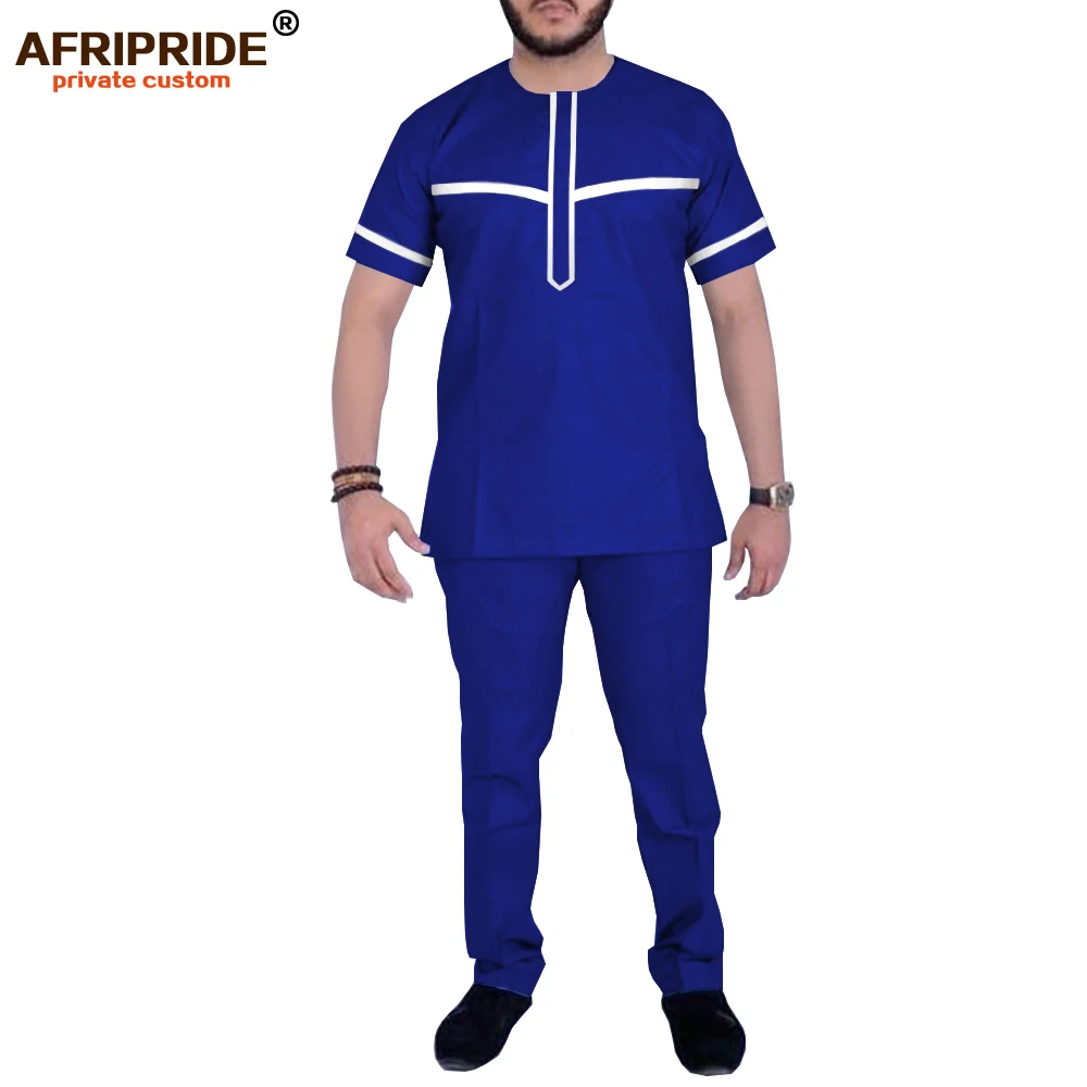 

Men`s Casual African Dashiki Shirts and Pants Set Ankara Clothing Wax Tracksuit Short Sleeve Tops AFRIPRIDE A1916064