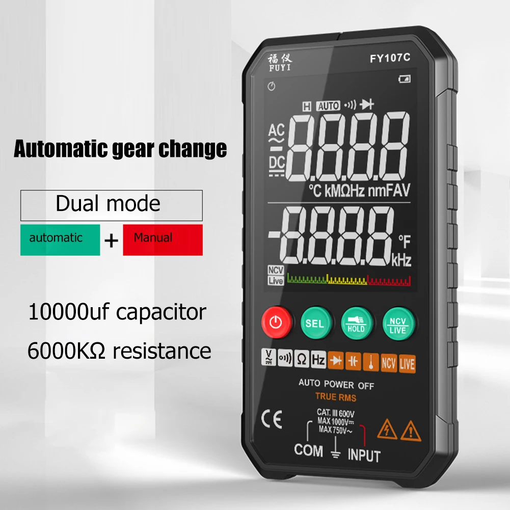 

Mutifunction Multimeter Intelligent Auto Range Voltmeter AC/DC Ammeter Mini Voltage 6000 count LCD Current Test Diode Detector