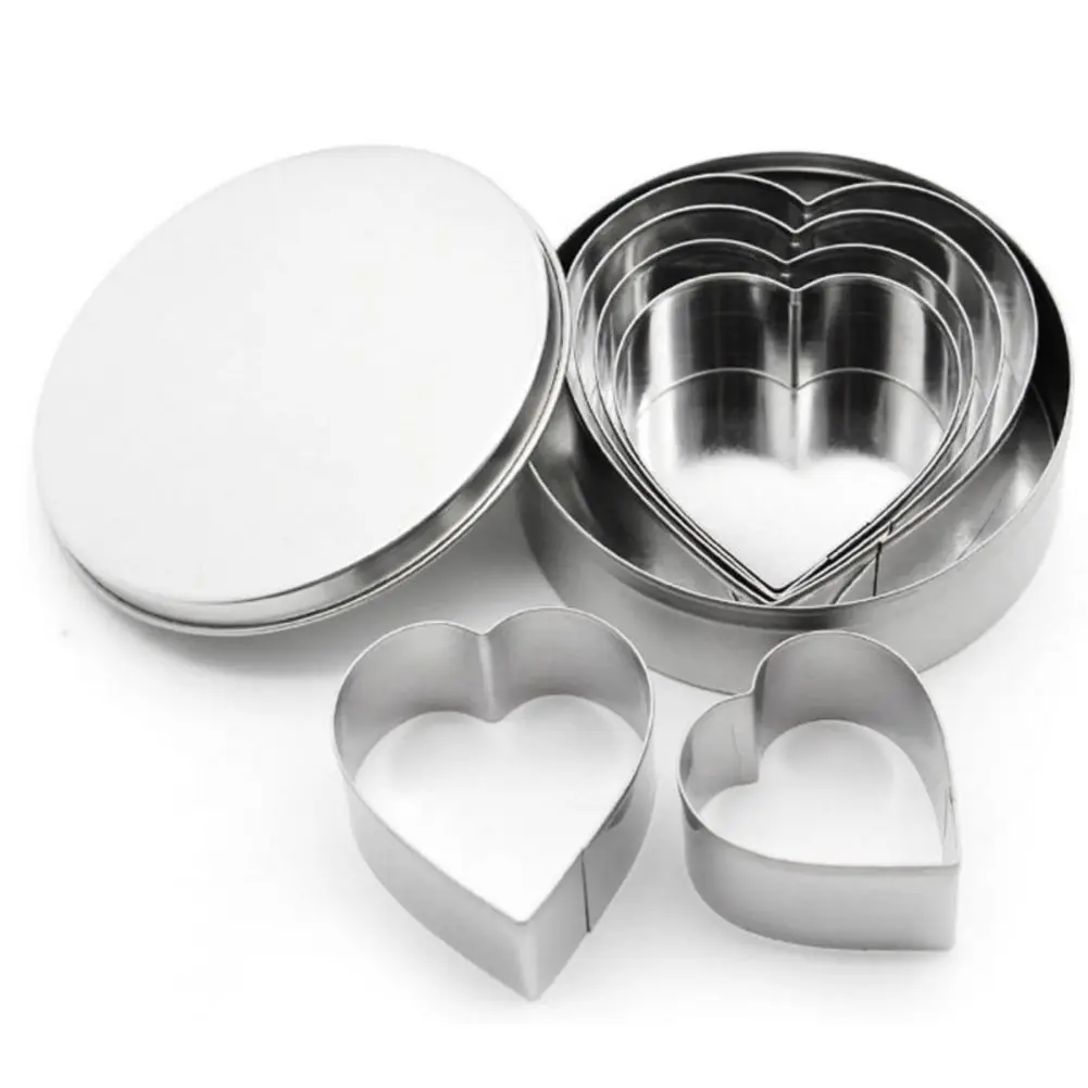 

6pcs Heart Shaped Stainless Steel Cookie Cutters Moulds Sugar Pastry Cake DIY Baking Mould Biscuit Fondant Kitchen Cutter Supply