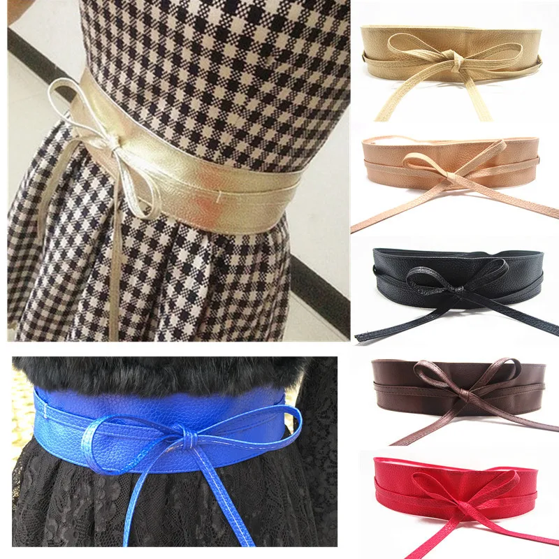 

Women Wide Belt for Dress PU Leather Bowknot Simple Wrap Waistband Coat Corset Luxury Designer Cummerbunds Waistbelt