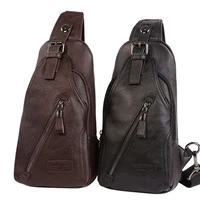 men high quality leather cowhide fashion chest pack sling back pack riding cross body messenger single shoulder bag
