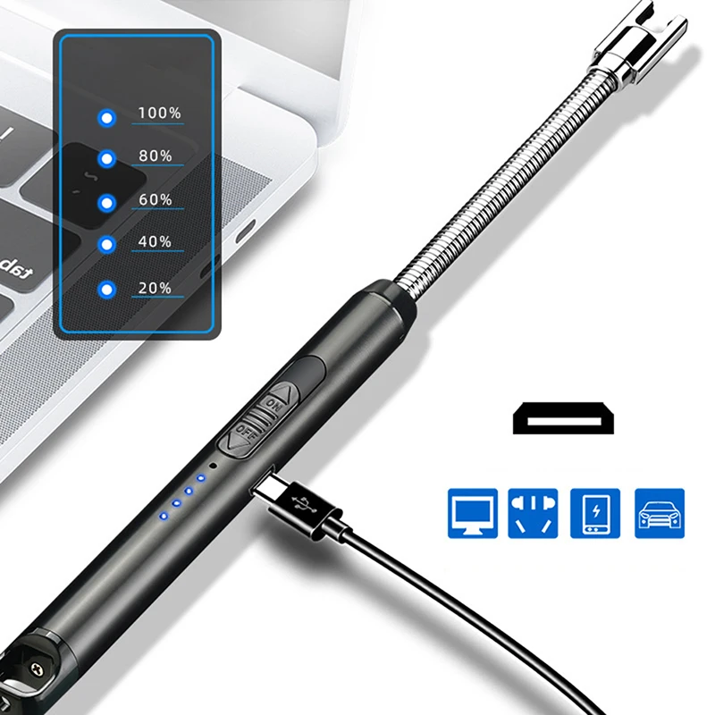 360° Electric Arc BBQ Lighter USB Windproof Flameless Plasma Ignition Long Kitchen Lighters Gas for Candle Stove - купить по