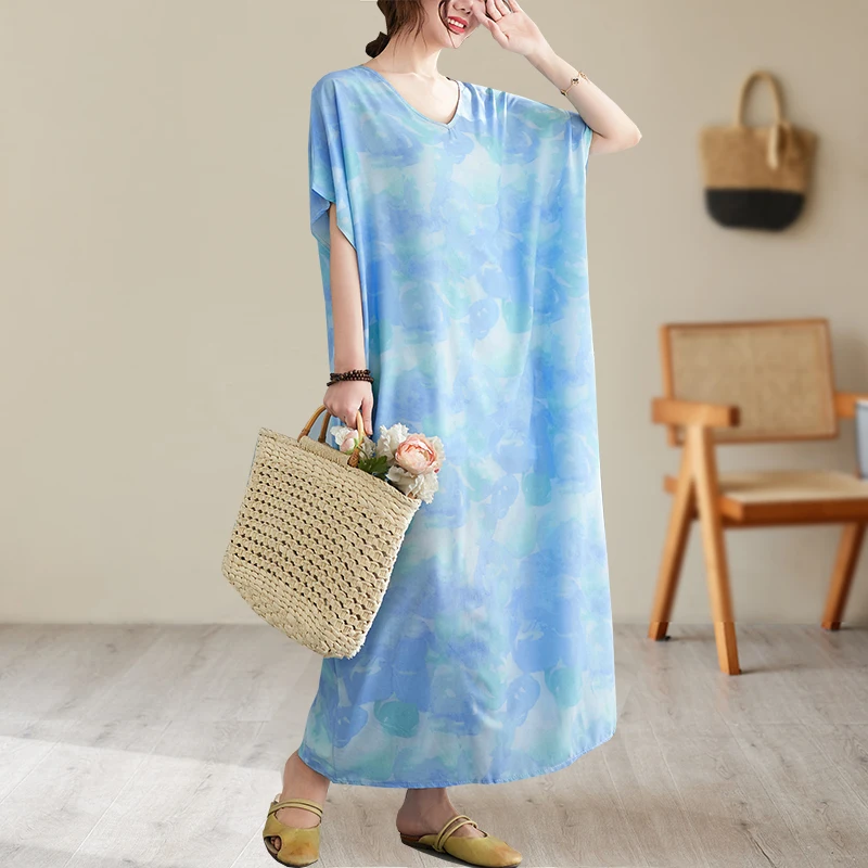 

Новинка 2023, летнее свободное платье с коротким рукавом и принтом, тонкое женское мягкое платье для отдыха, женское пляжное Повседневное платье для путешествий на открытом воздухе