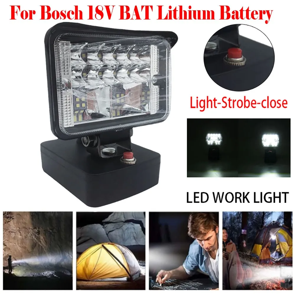 

DIY LED Work Light For Bosch 18V BAT Flood Focus Spot Torch Camping Light Control Switch Low Voltage Protection Function Lamp