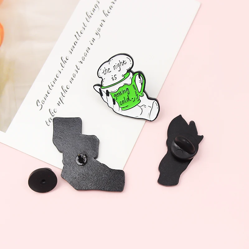 Punk White hand Green Tea Enamel Pin Drink Tea Time Like dying Belong Wizard hand Brooches Bags Badge Jewelry for Friend Gift images - 6