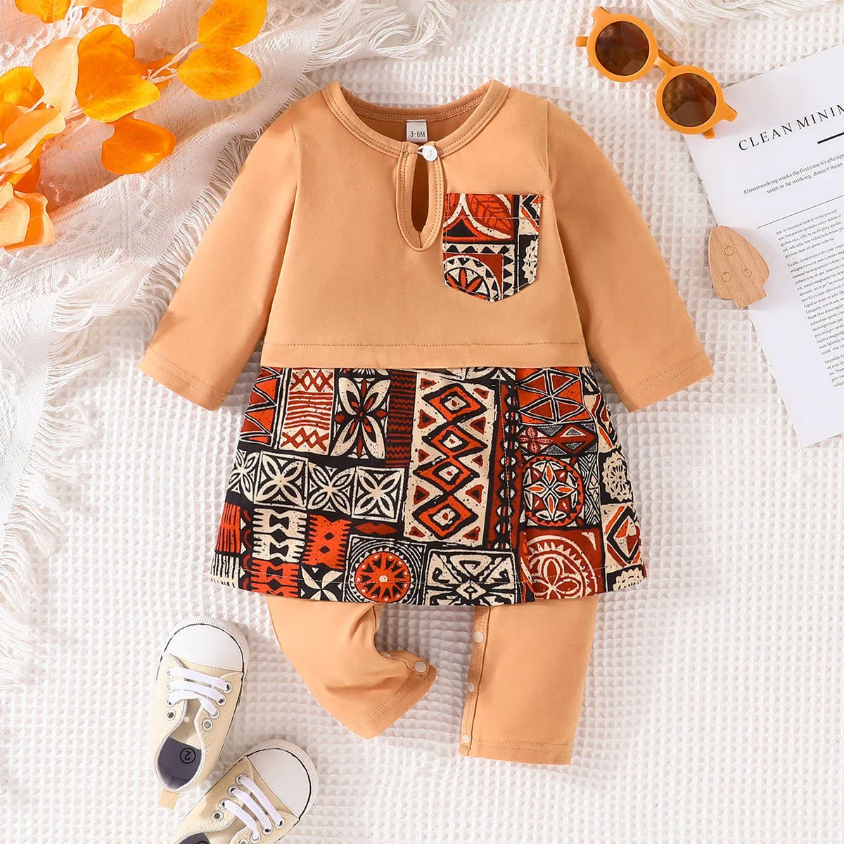 

Vintage Newborn Baby Romper Dress Toddler Boy Girl Long Sleeve Ethnic Style Prints Bodysuits Spring Fall Kids Jumpsuits Overalls