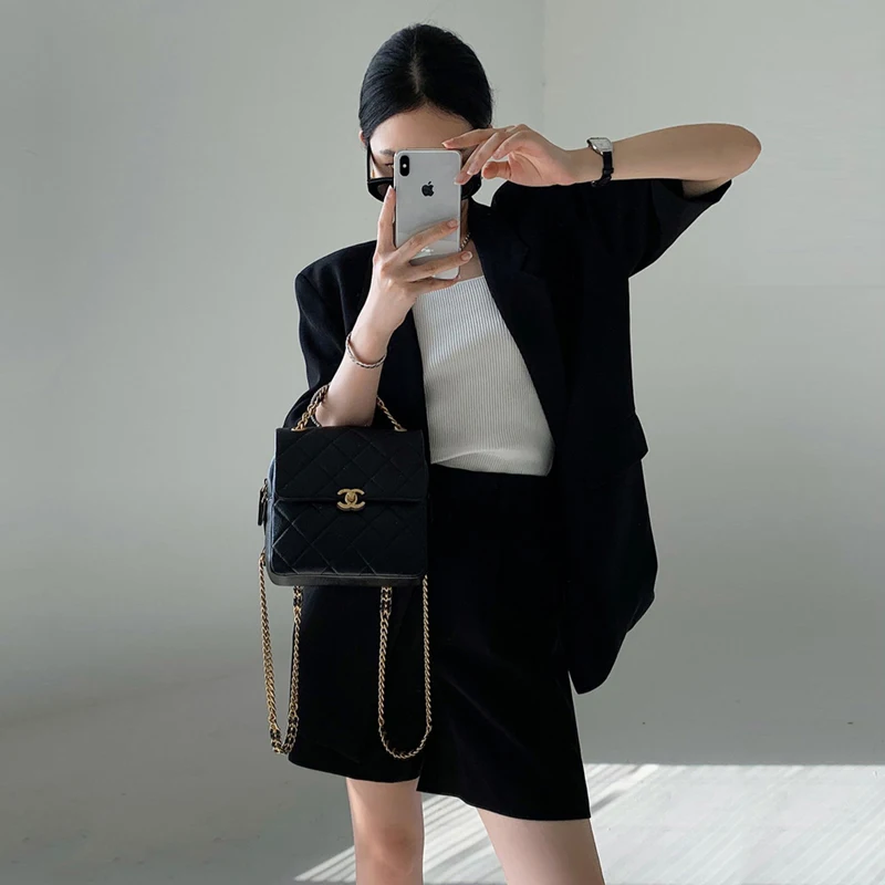 2023 Summer New Formal Two Piece Suits Women Korean Fashion Loose Short Sleeve Blazers High Waist Shorts Sets Office Ladies