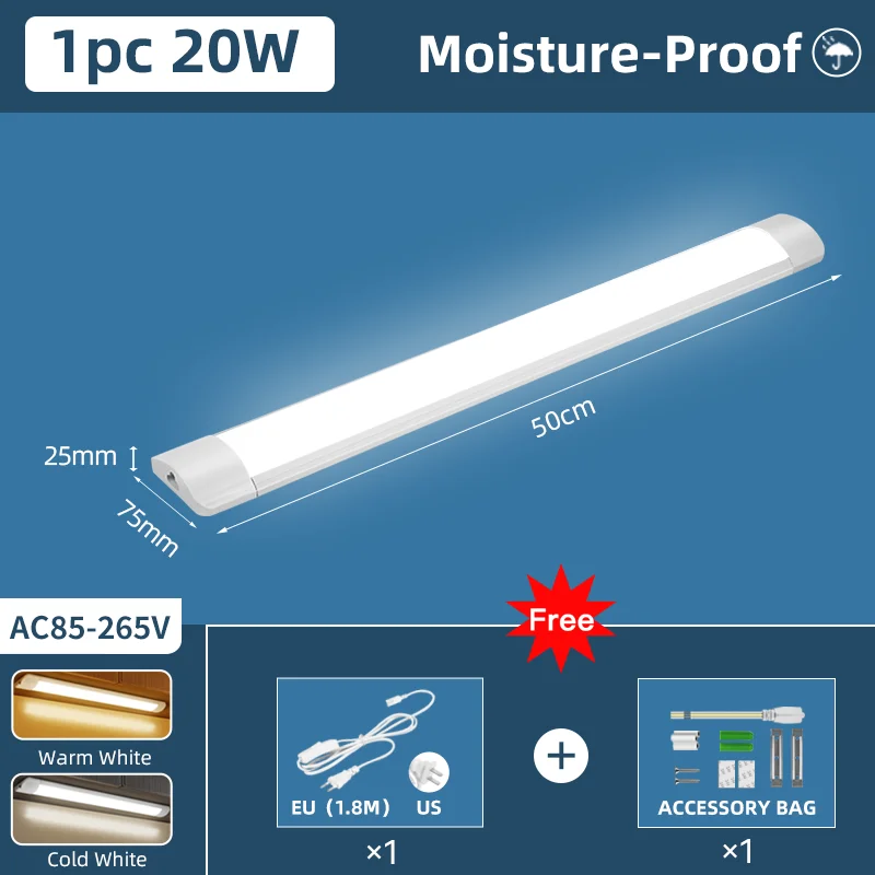

Водостойкая LED трубка 50/30 см для кухни 20/10/6 Вт