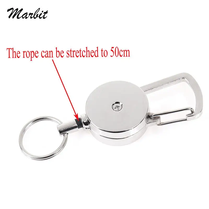 

1pc Retractable Recoil Extends To 50cm Pull Key Ring Chain Belt Clip With Carabiner Reel Card Badge Holder Outdoor Tools