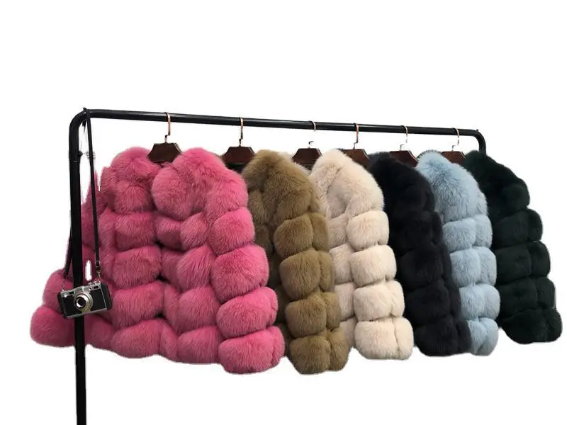 Women Winter Fashion Thick Faux Fox Fur Coats Medium Long Artificial Fox Fur Jacket Pink Woman Warm Fake Fox Fur Coats Female