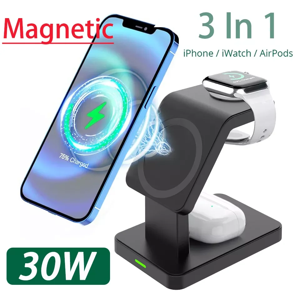 

Magnetic Wireless Charger Stand For IPhone 13 12 Pro Max Apple Watch 3 In 1 Qi Fast Charging Dock for Airpods Pro IWatch 7 6