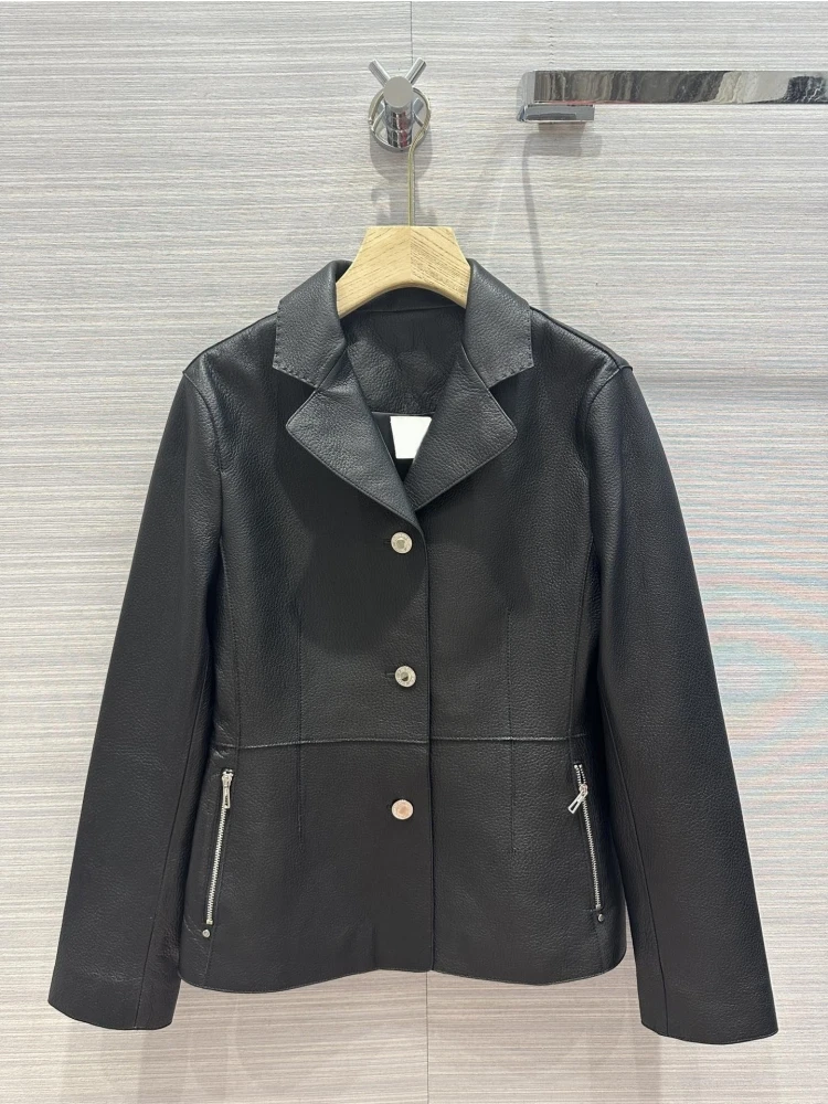 

2023 Autumn/Winter New Luxury Women's Suit Jacket Top Quality Designer Clothes Lychee Print Sheepskin Suit 100% Small Sheep Skin