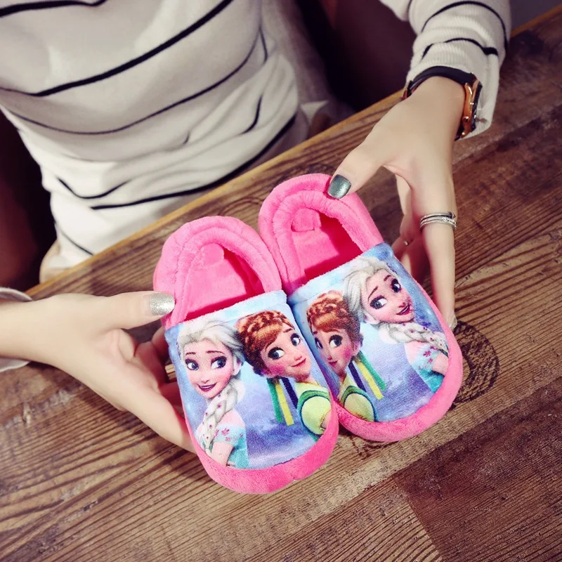 Disney New Princess Baby Cartoon Slippers Cute Creative Boys Girls Home Silent Floor Furry Cotton Slippers Winter
