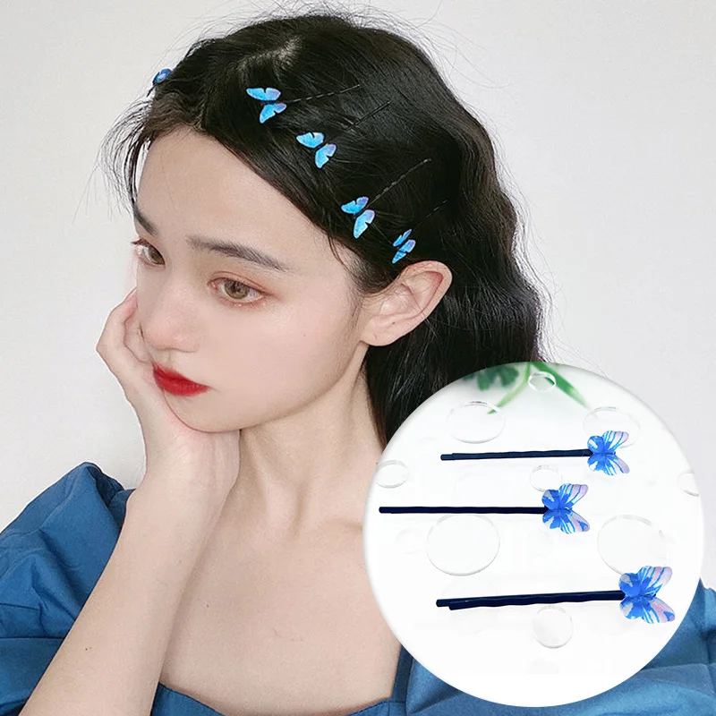 

5Pcs Blue Butterfly Clip Ins Korean Sweet Hair Clip Girl Women Hairpins Hair Accessory Dreamy Side Clip Bangs Clip New Barrettes