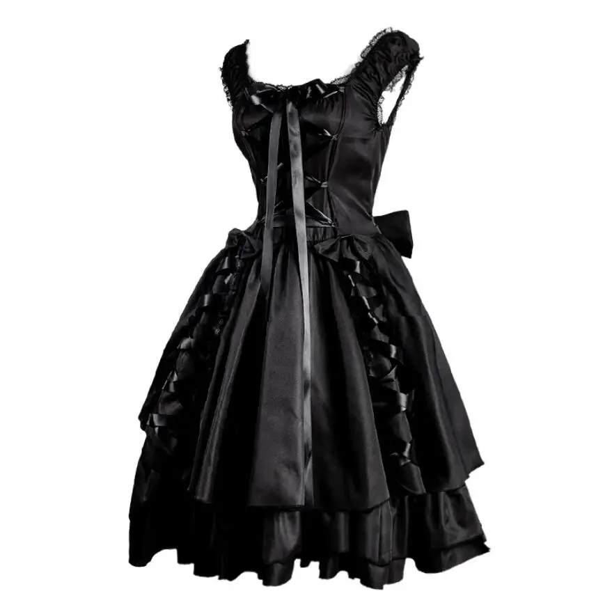 Gothic Darkness Lolita Costume Medieval Sleeveless Lace up Princess Dress Steampunk Layer Women Goth Halloween Fancy Outfit