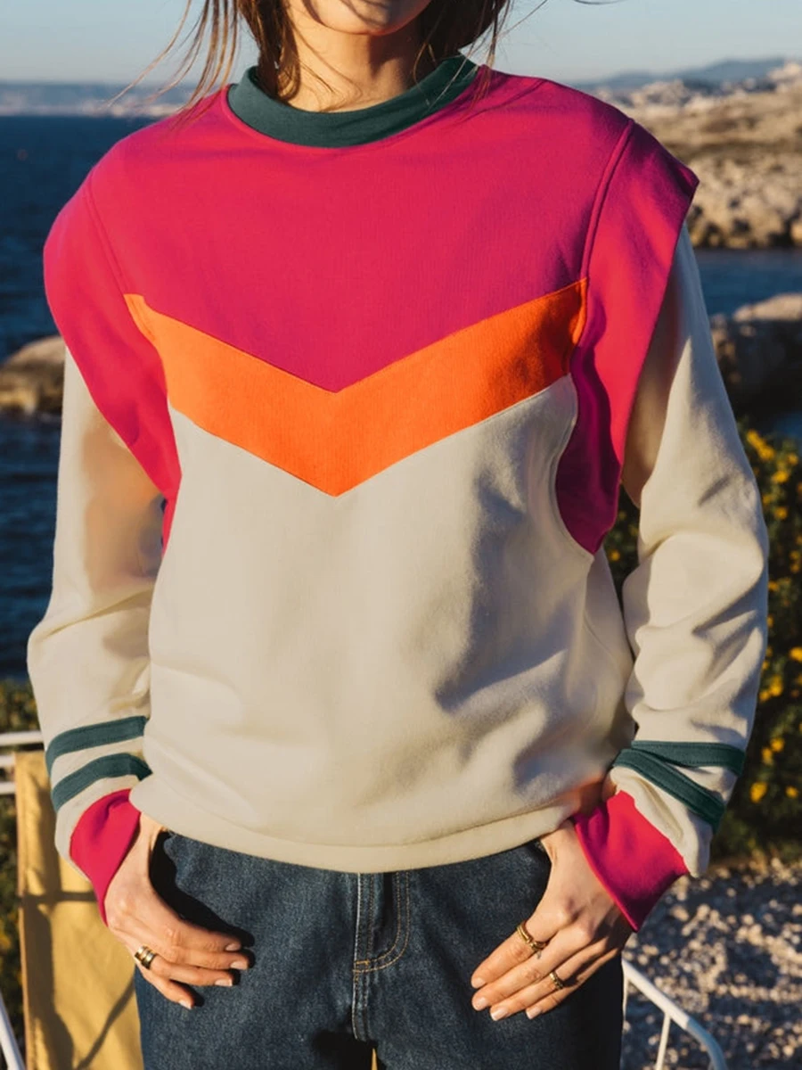 

Letter Printed Sweatshirt Woman Autumn Winter Round Neck Long Sleeve Contrast Pullover Top 2022 Femme Vintage Casual Sweatshirts