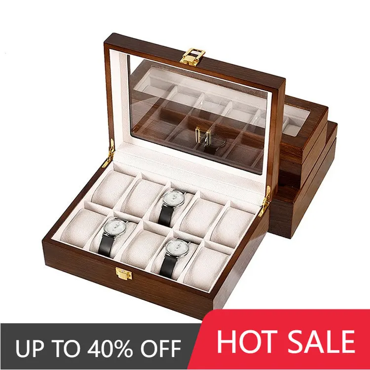 6/10/12Grids Solid Wood Jewelry Organizer Box Watch Holder Storage Case Watch Display Box for Man Women Hombre