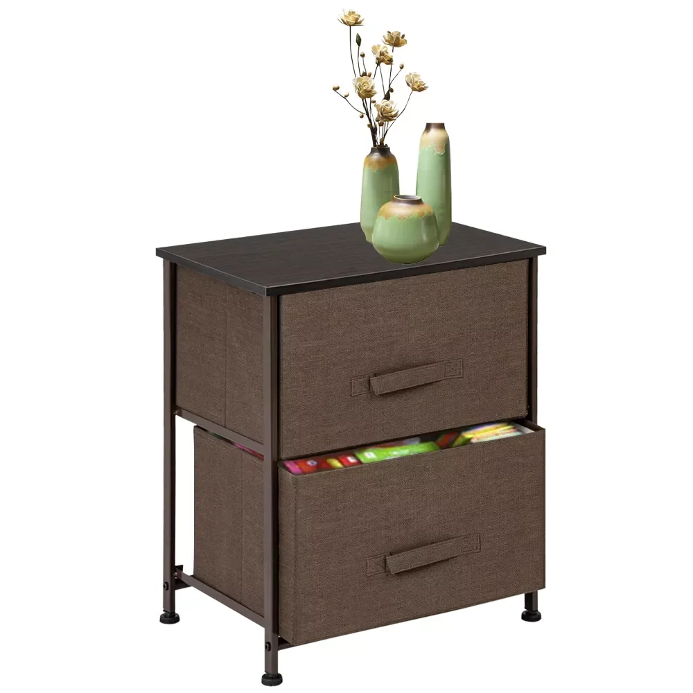 

2 ящики из ткани и Металлическая стальная тумбочка, органайзер для хранения для спальни, гостиной, ванной комнаты, в наличии в США