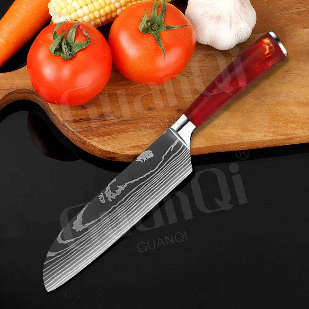 7-дюймовые кухонные дамасские японские ножи шеф-повара из высокоуглеродистой