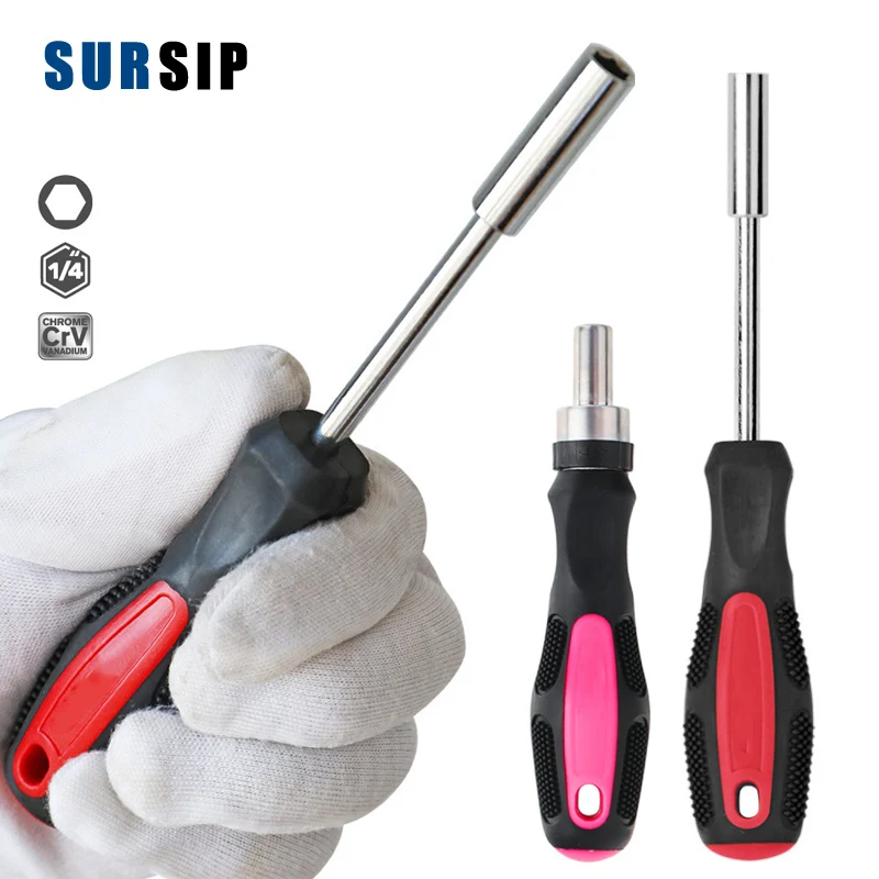 

1/4 Inch 6.35mm Head Screwdriver Handle Multifunctional Chrome Vanadium Steel Sleeve Driver Bit-Holder Ratchet Socket Bit Driver