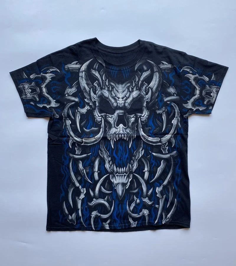 Полиэстерная винтажная футболка Y2K с принтом черепа для взрослых
