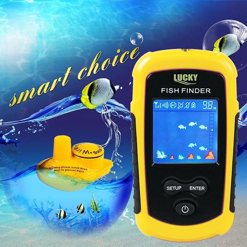 LUCKY Sonar FFCW1108-1 Fish Finder Wireless 120m Wireless Fishing Finder Alarm 40M/130FT Deeper Fishfinder For Shore Fishing