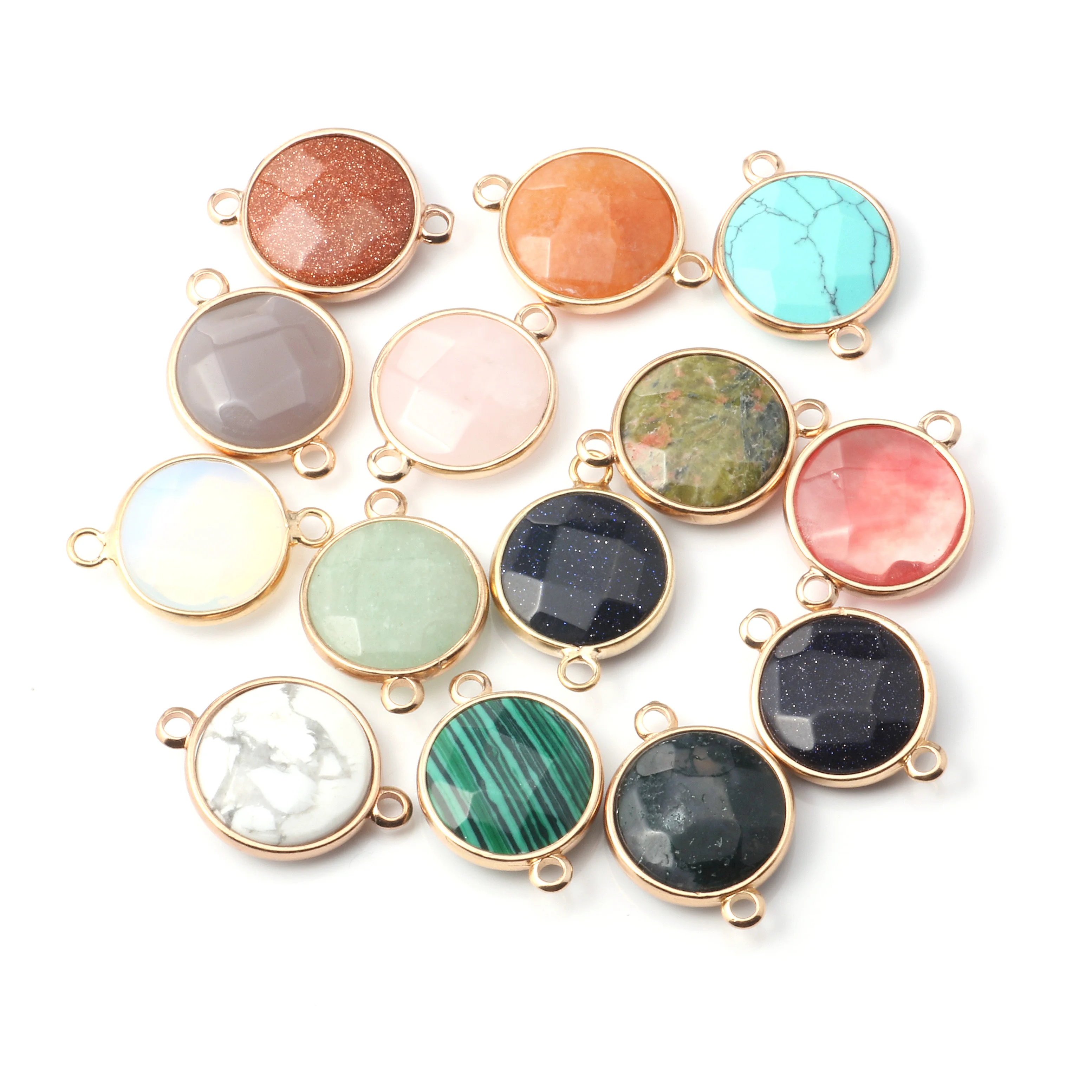 

1 Pcs Natural Stone Connectors Necklace Accessories Round Faceted Crystal Agates Mixed Stone Charms for Jewelry Making Bracelet