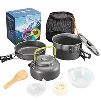 camping cookware kit outdoor aluminum cooking teapot water kettle pan pot hiking picnic bbq tableware set camping equipment