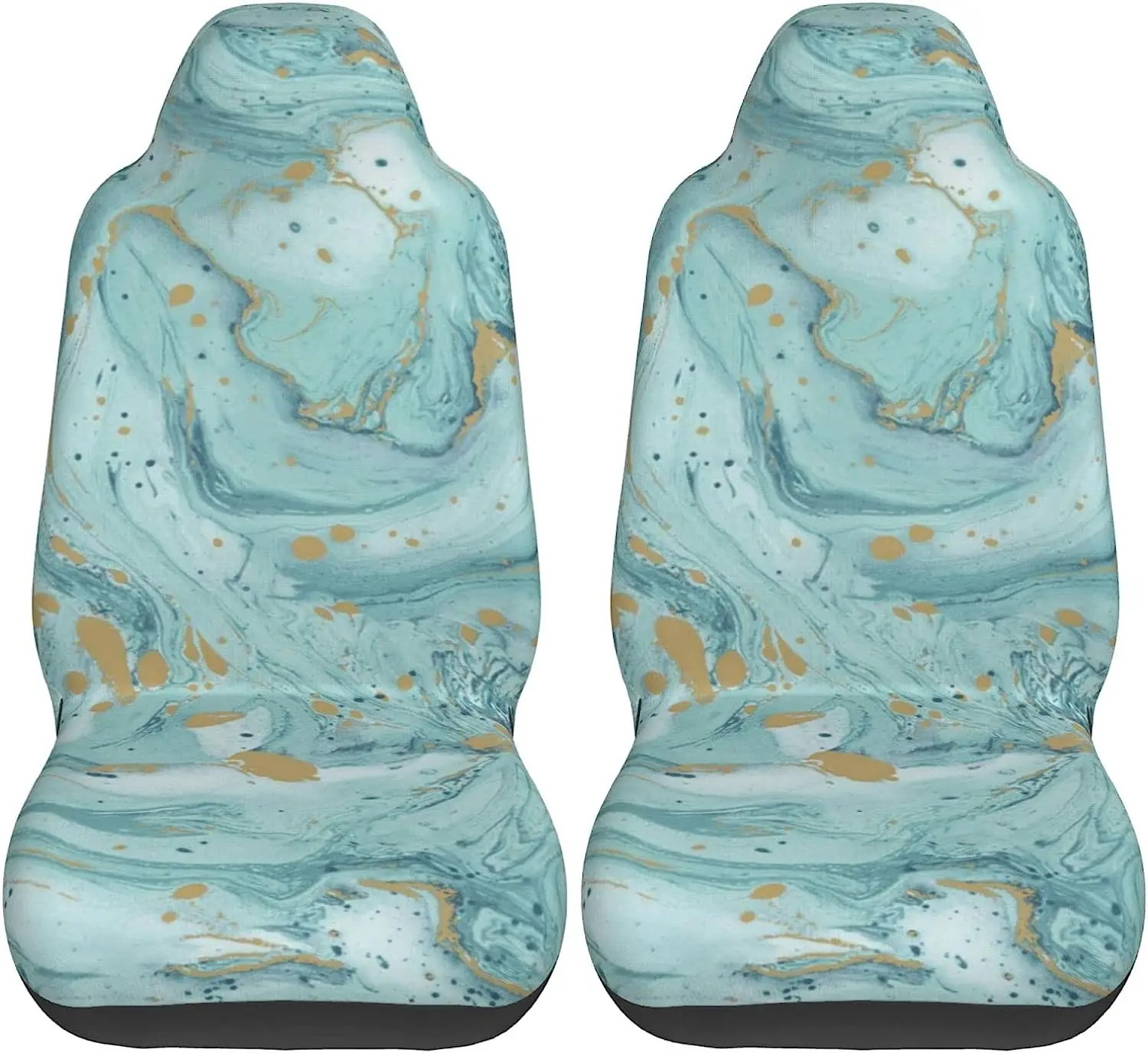 

Teal and Foil Gold Oil Marble Pattern Printed Car Seat Covers for Front Seat 2 Pack Elasticity Automotive Seat Cover for Auto