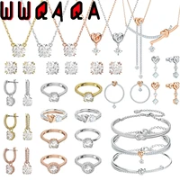 swa wedding jewelry set charm luxury geometric knot heart austria crystal womens necklaces bracelet ring earrings romantic gift