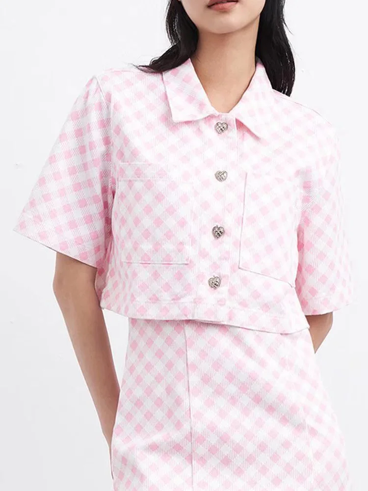 

Kumsvag 2022 Summer Women Plaid Short Jackets Coats Casual Sweet Short Sleeve Single Breasted Female Street Jacket Outerwear